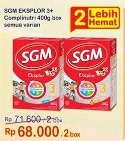 Promo Harga SGM Eksplor 3+ Susu Pertumbuhan All Variants per 2 box 400 gr - Indomaret