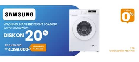 Promo Harga Samsung WW70T3020WW/SE Washing Machine with Quick Wash and Drum Clean  - Electronic City