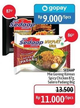 Promo Harga 5 Sedaap Mie Goreng Korean Spicy / Salero Padang  - Alfamidi