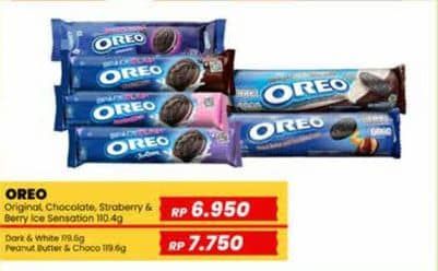 Promo Harga Oreo Biskuit Sandwich Vanilla, Chocolate, Strawberry, Ice Cream Blueberry 119 gr - Yogya