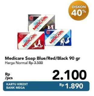 Promo Harga MEDICARE Bar Soap Blue, Black, Red 90 gr - Carrefour