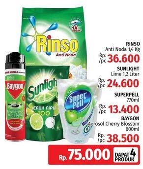 Promo Harga Rinso Anti Noda + Sunlight Lime + Super Pell + Baygon Aerosol  - LotteMart