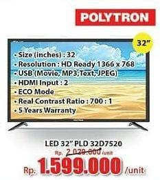Promo Harga POLYTRON PLD 32D7520 | LED TV 32"  - Hari Hari