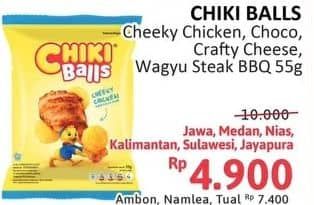 Promo Harga Chiki Balls Chicken Snack Cheeky Chicken, Coklat, Crafty Cheese, Wagyu Beef Steak BBQ 55 gr - Alfamidi