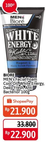 Promo Harga BIORE MENS Facial Foam Double Scrub Acne Bacterior, Double Scrub Cool Oil Clear, Double Scrub Deep Fresh, Double Scrub White Energy 100 gr - Alfamidi