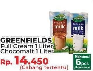 Promo Harga GREENFIELDS Fresh Milk Full Cream, Choco Malt 1000 ml - Yogya