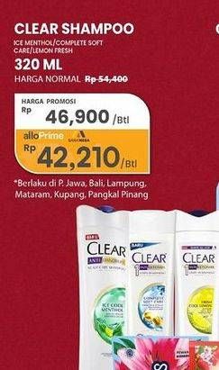 Promo Harga Clear Shampoo Ice Cool Menthol, Complete Soft Care, Lemon Fresh 320 ml - Carrefour