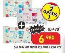 Promo Harga 365 Baby Wet Tissue Blue, Pink 10 pcs - Superindo
