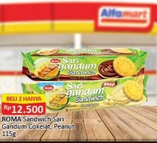 Promo Harga ROMA Sari Gandum Coklat, Peanut per 2 pouch 115 gr - Alfamart