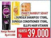 Promo Harga SUNSILK Shampoo 170ml + SUNSILK Conditioner 170ml + ELLIPS Hair Vitamin  - Hypermart