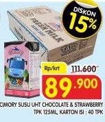 Promo Harga CIMORY Susu UHT Chocolate, Strawberry per 40 tpk 125 ml - Superindo