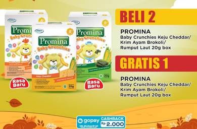 Promo Harga Promina 8+ Baby Crunchies Keju, Krim Ayam Brokoli, Seaweed per 3 box 20 gr - Indomaret