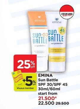 Promo Harga Emina Sun Battle SPF 30+ PA+++, SPF 45+ PA+++ 30 ml - Watsons