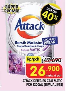 Promo Harga Attack Sensor Matic Detergent Liquid All Variants 1200 ml - Superindo