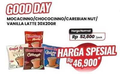 Promo Harga Good Day Instant Coffee 3 in 1 Mocacinno, Chococinno, Carrebian Nut, Vanilla Latte per 30 sachet 20 gr - Carrefour