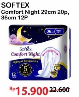 Promo Harga Softex Comfort Night Wing 36cm, Wing 29cm 12 pcs - Alfamart