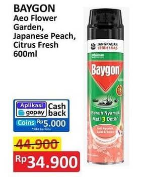 Promo Harga Baygon Insektisida Spray Flower Garden, Japanese Peach, Citrus Fresh 600 ml - Alfamart