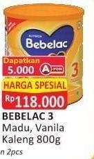 Promo Harga BEBELAC 3 Susu Pertumbuhan Madu, Vanila 800 gr - Alfamart