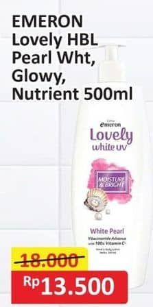 Promo Harga Emeron Lovely White Hand & Body Lotion Moisture Bright White Pearl 500 ml - Alfamart