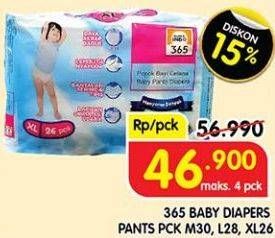 Promo Harga 365 Baby Diapers M30, L28, XL26 26 pcs - Superindo