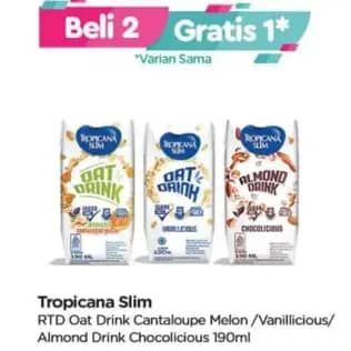 Promo Harga Tropicana Slim Oat Drink Chocolicious, Japanese Cantaloupe Melon, Vanilicious 190 ml - TIP TOP