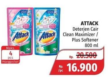 Promo Harga ATTACK Detergent Liquid Clean Maximizer, Plus Softener 800 ml - Lotte Grosir
