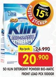 Promo Harga SO KLIN Biomatic Powder Detergent Front Load 1000 gr - Superindo