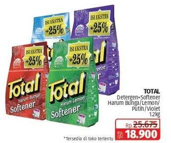 Promo Harga TOTAL Detergent Softener Harum Bunga, Harum Lemon, Putih, Violet Breeze 1200 gr - Lotte Grosir