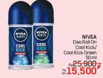 Promo Harga Nivea Men Deo Roll On Cool Kick, Cool Kick Freezy Green 50 gr - LotteMart