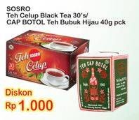 Promo Harga SOSRO Teh Celup Black Tea / CAP BOTOL Teh Bubuk Hijau 40gr  - Indomaret