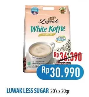 Promo Harga Luwak White Koffie Less Sugar per 20 sachet 20 gr - Hypermart