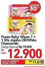 Promo Harga PASEO Baby Wipes Jojoba, White Chamomile 50 pcs - Carrefour
