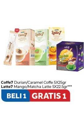 Promo Harga LATTE 7 Matcha Latte,Mango/COFFEE 7 Caramel Macchiato,Durian  - Carrefour
