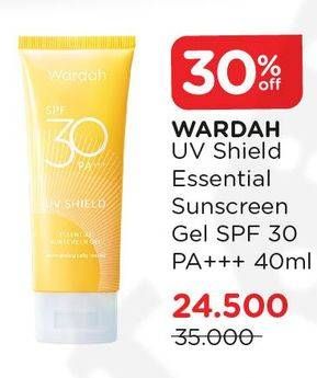Promo Harga WARDAH UV Shield  Essential Sunscreen Gel SPF 30 PA+++ 40 ml - Watsons