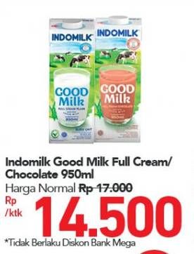 Promo Harga INDOMILK Susu UHT Full Cream Plain, Cokelat 950 ml - Carrefour