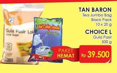 Promo Harga Paket Hemat TAN BARON Tea Jumbo Black + Choice L Gula Pasir  - Lotte Grosir