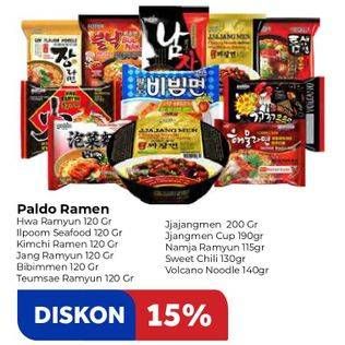 Promo Harga Paldo Ramen Hwa/Iipoom Seafood/Kimchi/Jang/Bibimmen/Teumsae/Jjajangmen/Jjangmen Cup/Namja/Sweet Chili/Volcano   - Carrefour