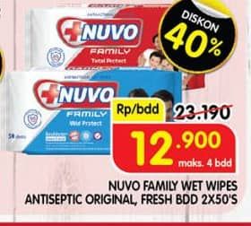 Promo Harga Nuvo Wet Wipes Antiseptic Fresh, Original 50 sheet - Superindo