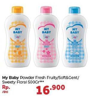 Promo Harga MY BABY Baby Powder Fresh Fruity, Soft Gentle, Sweet Floral 500 gr - Carrefour