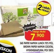 Promo Harga 365 Paper Napkins Lunch, Brown 70 sheet - Superindo