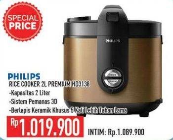 Promo Harga PHILIPS HD3138 Rice Cooker 2L 2000 ml - Hypermart