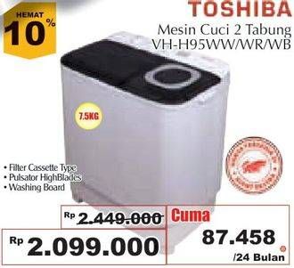 Promo Harga TOSHIBA VH-H95WW/WR/WB | Mesin Cuci 2 Tabung 7,5 kg  - Giant