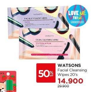 Promo Harga WATSONS Facial Cleansing Wipes 3 in 1 Micellar Water 20 pcs - Watsons