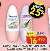 Promo Harga Rexona Deo Roll On Hijab Natural Peach Mint Cool, Advanced Whitening 45 ml - Superindo