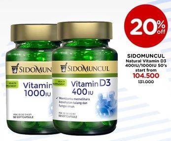Promo Harga Sido Muncul Natural Vitamin D3 400 IU/1000IU  - Watsons