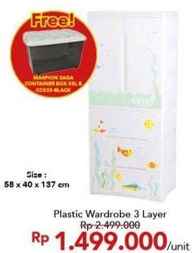 Promo Harga Plastic Wardrobe 3 Layer  - Carrefour
