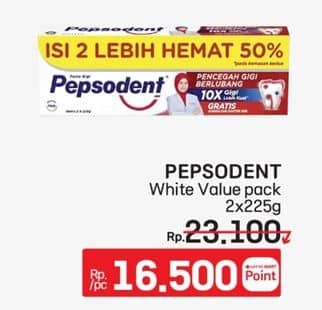 Promo Harga Pepsodent Pasta Gigi Pencegah Gigi Berlubang White 225 gr - LotteMart
