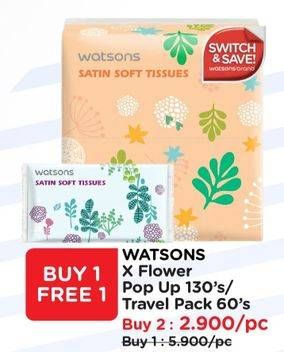 Promo Harga Watsons Satin Soft Tissues Flower Pop Up, Flower Travel 60 pcs - Watsons