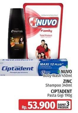 Nuvo Body Wash 450ml, Zinc Shampoo 340ml, Ciptadent Pasta Gigi 190g