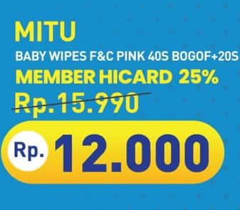 Promo Harga Mitu Baby Wipes Fresh & Clean Pink Blooming Cherry 60 pcs - Hypermart